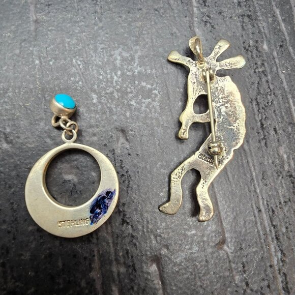 Vintage Sterling Silver Kokopelli Brooch & Inlaid Turquoise Pendant JJ4153 - Picture 4 of 11